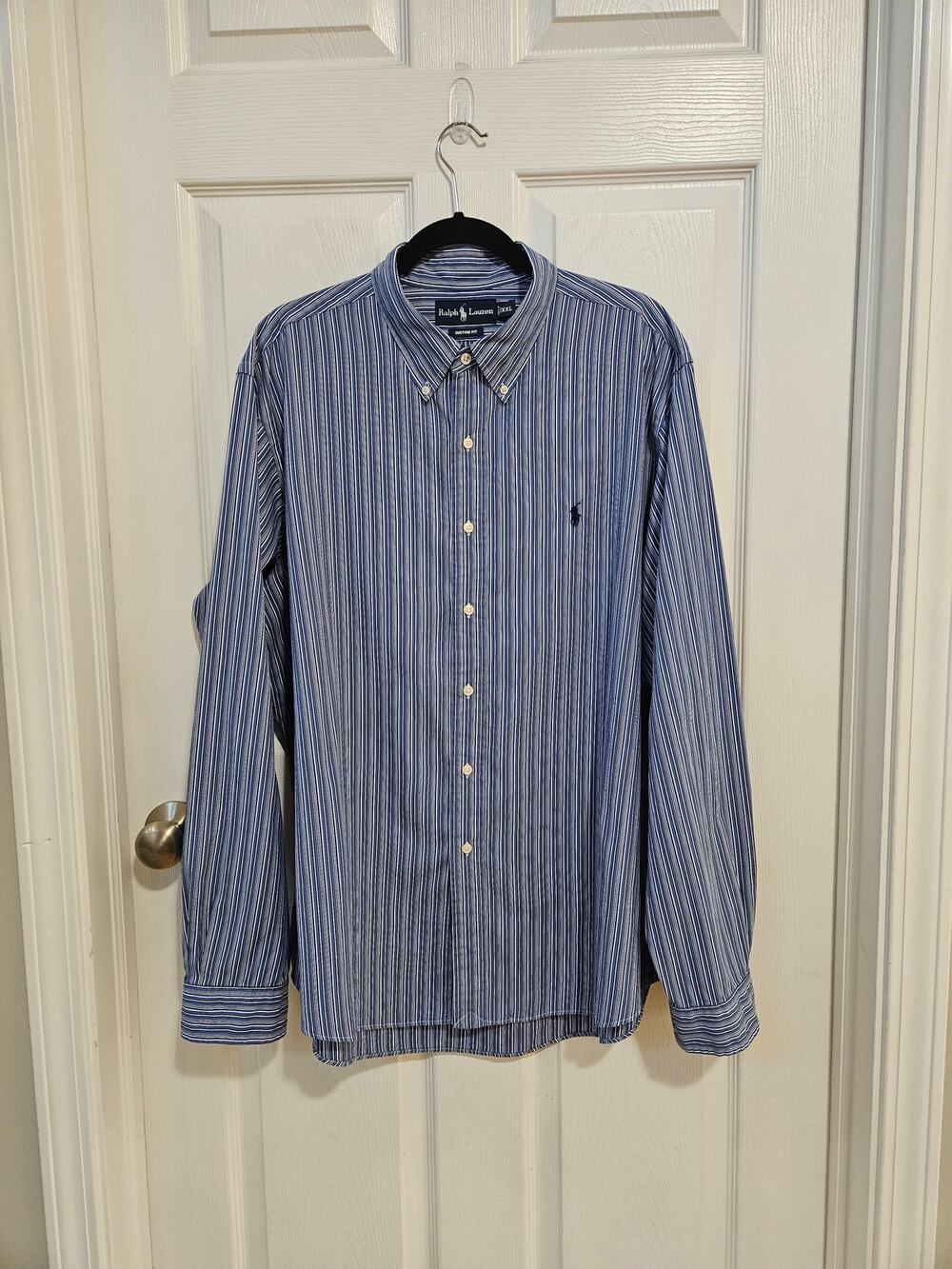 Ralph Lauren Custom Fit Men’s XXL Blue Striped Button Down Shirt Pony Logo